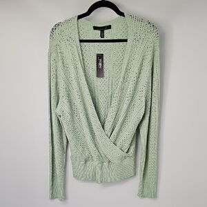White House Black Market Light Green V-Neck‎ Sweater